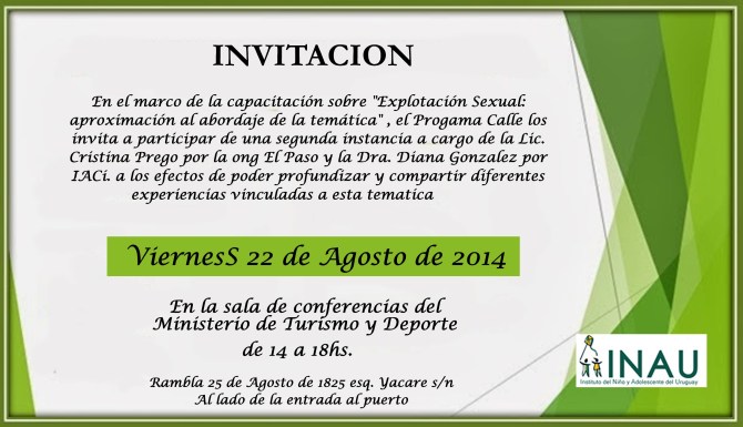 Invitacion Capacitacion Explotacion Sexual 22 Agosto 2014