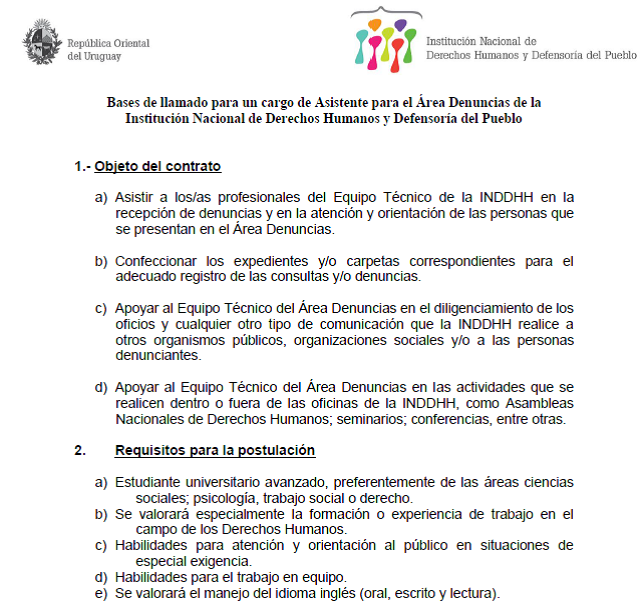 llamado INDDHH asistente