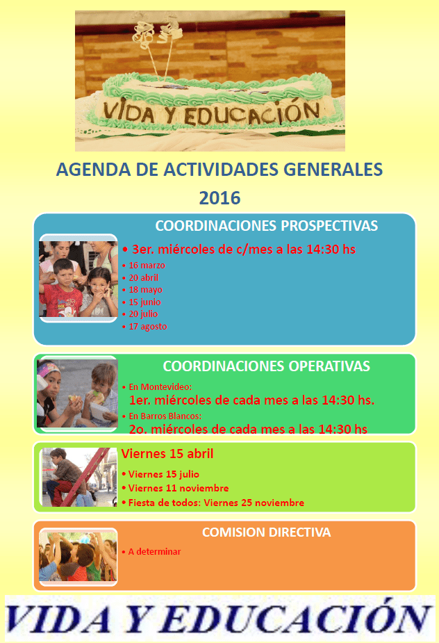 2016 Agenda actividades 2016 VYE